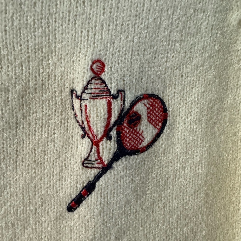 60s Tennis Trophy Preppy Vintage Cream Zip Up Cardigan Red & Blue Sportswear - Picture 2 of 13